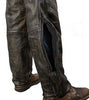 MOTORYCLE RIDERS PANT MEN'S DISTRESSED BROWN TWO POCKET THERMAL LINED CHAP 