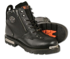 MEN'S MOTORBIKE REAL LEATHER LACE TO TOE BOOT W/DOUBLE SIDED ZIPPER ENTRY NEW