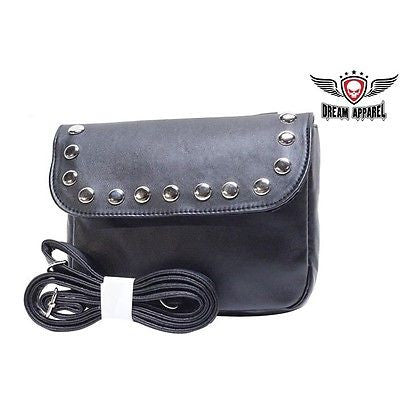 MOTORCYLE WOMEN'S GENUINE LEATHER SHOULDER STRAP PURSE BAG WITH STUDS –  Leather Place