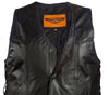 Men's Motorcycle Blk Classic Side lace plain leather vest with 2 Gun pockets 