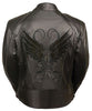 WOMEN'S MOTORCYCLE RIDING BLK LEATHER JACKET W/ STUD & WINGS AND 2 GUNPOCKETS 