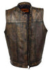 Men's Riding son of anarcy distressed brn leather vest single panel back 