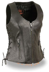 WOMEN'S MOTORCYCLRIDERS BUTTERSOFT BLK LEATHER VEST W/SIDE LACES W/2 GUN POCKETS