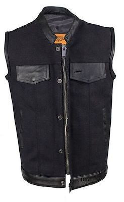 MEN'S SON OF ANARCHY MOTORCYCLE CANVAS VEST WITH LEATHER TRIM TWO GUN POCKETS 