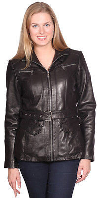 Black leather jacket womens mid length sales