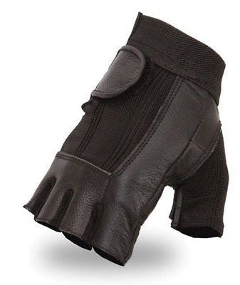 MOTORCYCLE MEN'S FINGERLESS SPENDAX GLOVES VERY SOFT LEATHER WITH MESH &GEL PALM 