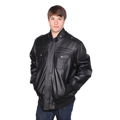 MEN'S BLK BOMER LEATHER JACKET WITH ZIPOUT LINNING INSIDE 5 POCKETS VERY WARMNEW 