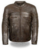 MEN'S MOTORCYCLE RETRO BROWN LEATHER JACKET WITH 2 GUN POCKETS INSIDE 