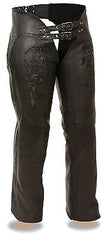 Motorcycle women's blk tribal detailing embriodered leather chap