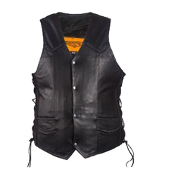 MEN'S MOTORBIKE BUTTER SOFT SIDE LACE BRAIDED LEATHER VEST & 2 GUN POCKETS