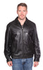 Men's Blk Classic traditional bomer leather jacket with bottom elastics 
