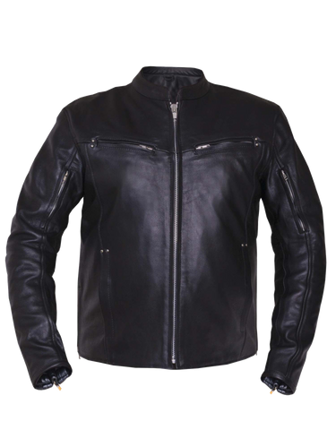 Men's Motorcycle riding Blk Scoter Vented leather jacket with 2 Gun pockets inside 