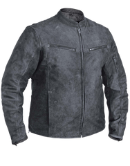 Men's Motorcycle riding Distressed Tombstone Grey Vented leather jacket with 2 Gun pockets inside