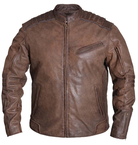 Mens Motorcycle Vintage Brown Close out price Reflective Kidney Padding Leather Jacket 