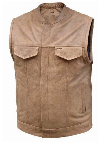 Men's Riding Son of anarcy tan saddle color leather vest with front zipper 