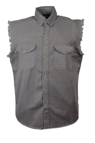 Men's Motorcycle Grey Cotton Half Sleeve Cut off shirt with fryed sleeves 