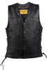 Men's Blk Motorcycle Club Leather vest with 2 Gun pockets & Side Laces 