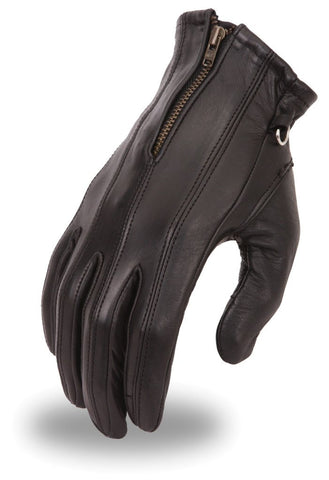 Motorcycle Ladies Blk Soft leather gloves with Zipper gel palm 