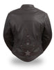Women's Biker front back Reflective star leather jacket thick leather 