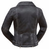 Women's Biker Distressed Seam Look Arcadia Blk Vented Zipper Leather Jacket Thick Leather 