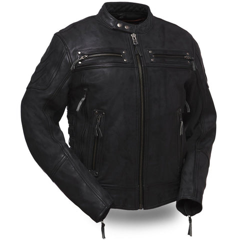 Mens Motorcycle Scoter blk Warrior vented leather jacket with intricate detailing 