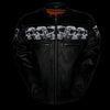 Men's Motorcycle High visibility reflective skull leather jacket thick leather 