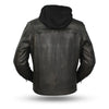 Men's Light weight Vendetta Blk Lamb Skin Leather Jacket with Removable Hoodie 