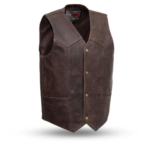 Mens Antiqe Retro Brown Texan Classic Plain Western Leather Vest with 2 Gun pockets 