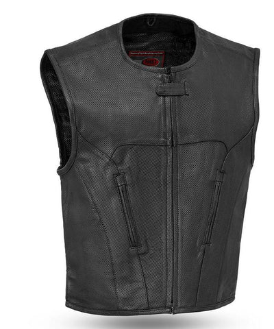 Mens Raceway Updated Swat Team Style Tactical Perforated Leather Vest 