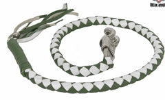 Motorcycle Braided Biker Old School leather get back whip White & Green 42"