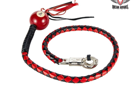 Motorcycle 42" Long Old School Get Back whip Blk & Red Color with Red 7 Pool Ball 