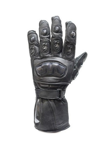 Men's Motorcycle Hard Knuckle ultra long leather gloves with Velcro closure 