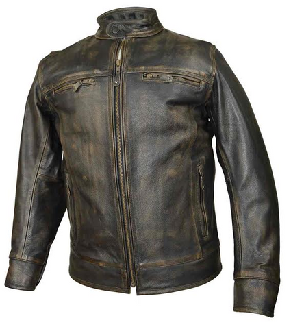Men's Motorcycle Scotter distressed brown leather jacket soft leather 