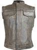 Mens Distressed brown high Zipper Son of anarchy leather vest with exterior Gun Pocket 