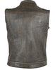 Mens Distressed brown high Zipper Son of anarchy leather vest with exterior Gun Pocket 