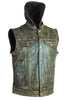 Men's Distressed Brn Son of Anarcy Patch holder Leather Vest Premium Soft Leather with Huddy 