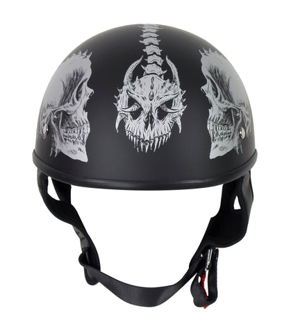 Motorcycle Riding Grey Flat DOT Approved with Grey Horned Skeletons 
