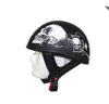 Motorcycle Riding Blk Flat DOT Approved with White Horned Skeletons 