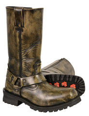 Men's Motorcycle riders Distressed Brn 11 inch Toe Leather Boot