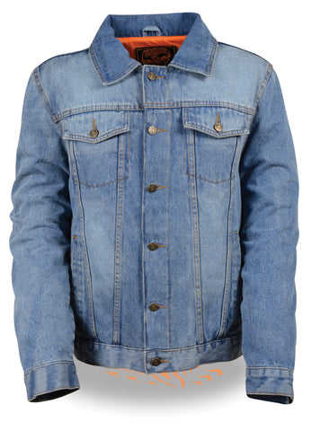 Men's Classic Denim Jean pocket shirt collar blue jacket with 2 Gun pockets 