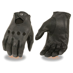 Womens butter soft American deer skin perforated leather gloves with snap closure