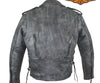 Men's Motorcycle riding Distressed Grey Police style leather jacket with 2 Gun pockets inside