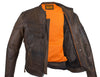 Men's Motorcycle Retro Brn Scoter Reflective Leather jacket with 2 Gun pockets 