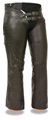 Motorcycle Women's Low rise double buckle leather chap with rivet detailing