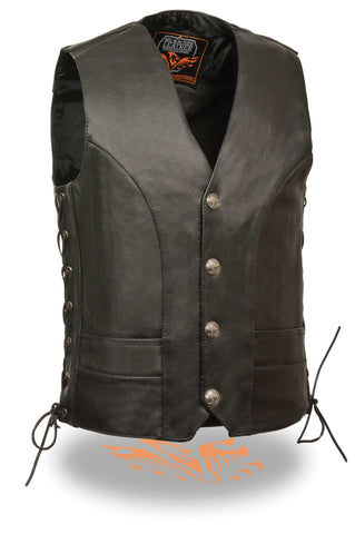 Men's Motorcycle Classic Buffalo Nickle Side Lace Leather Vest W/2 Gun pockets 
