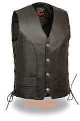 Men's Motorcycle Classic Buffalo Nickle Side Lace Leather Vest W/2 Gun pockets