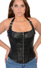 WOMENS BLK SEXY BUSTIER CORSET LINGERINE WITH Halter top and buckled straps 