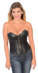 WOMENS BLK SEXY BUSTIER CORSET LINGERINE WITH STUDS & BACK ZIPPER
