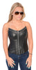 Women's blk sexy bustier leather corset with spiked studs and front zipper 