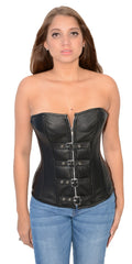 Women's Blk Sexy Bustier Leather Corset Front zipper & Buckle front